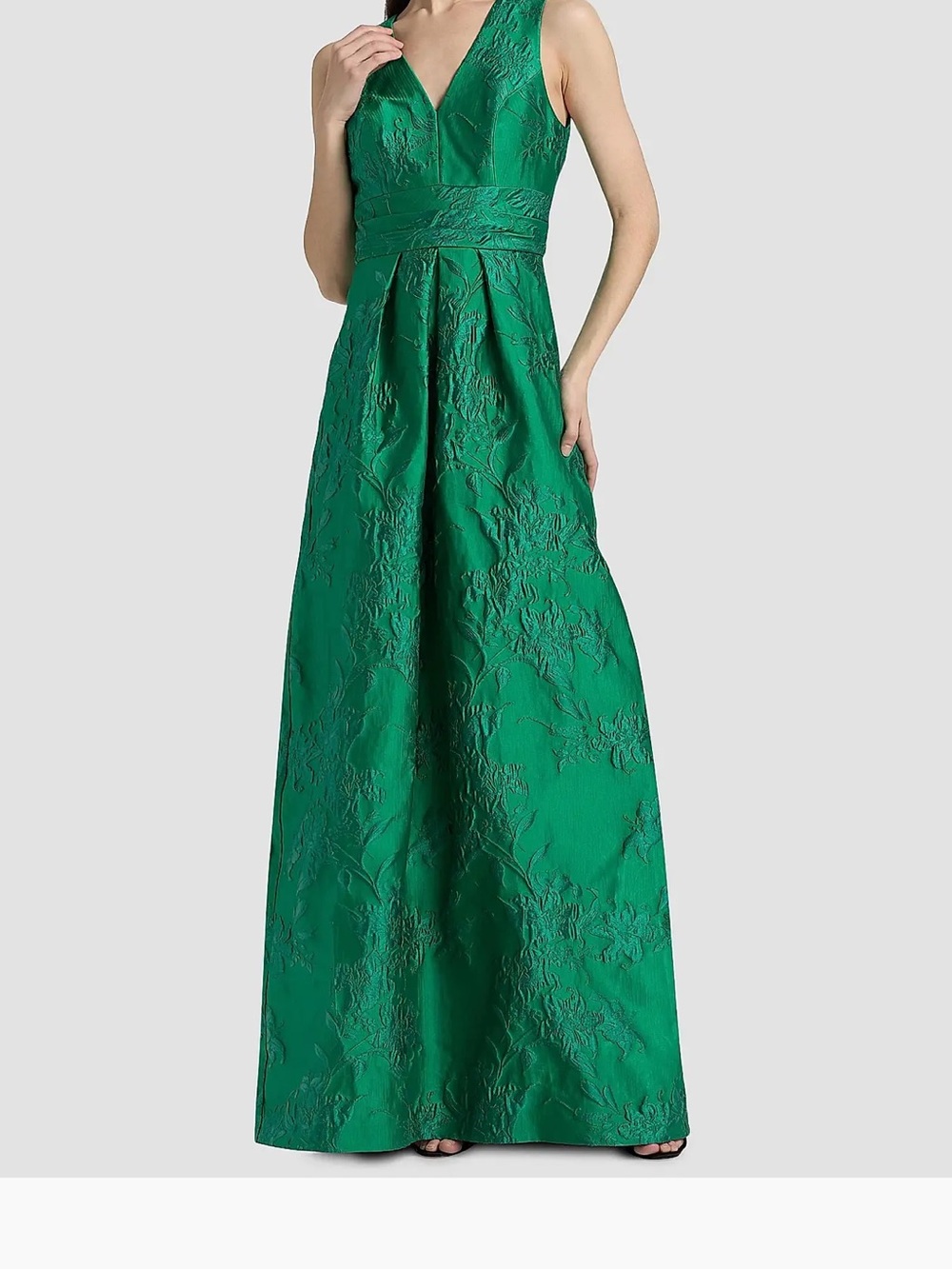 Kay Unger Mariah Textured Floral Jacquard A-Line Gown - Fern Green